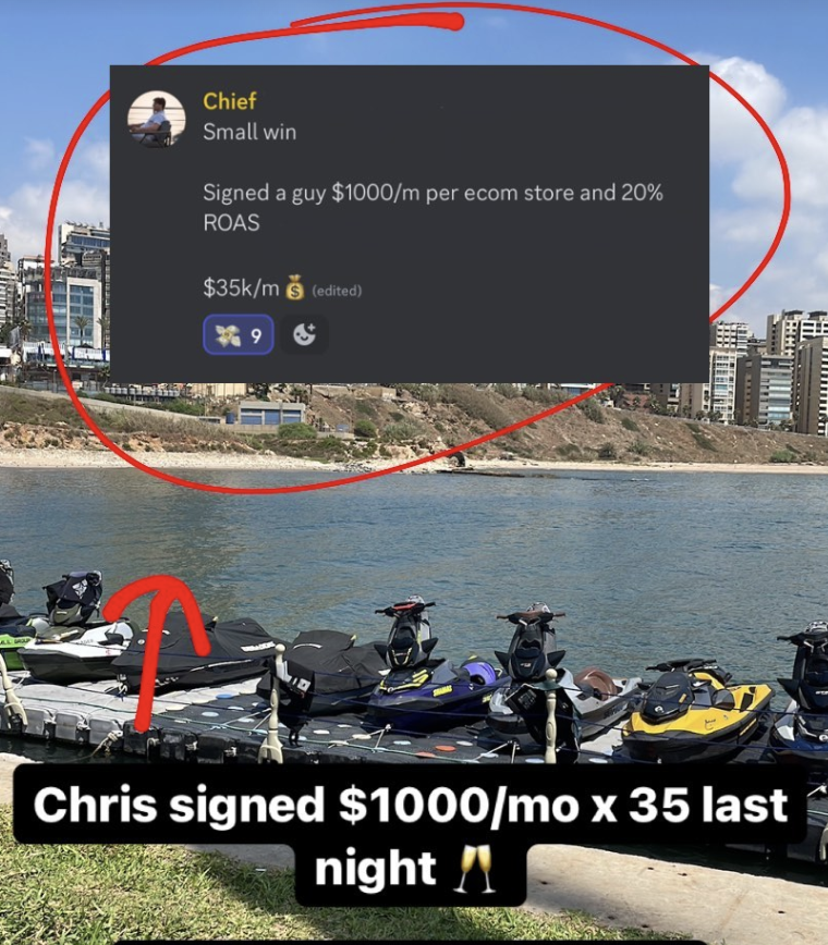 Chris signed $1000/month x 35 clients for $35k monthly